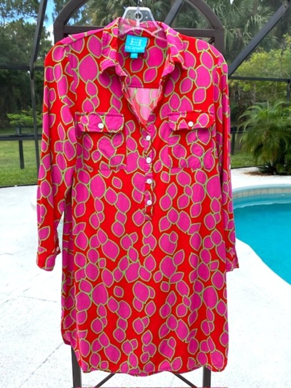 Escapada Shirt Dress Long Sleeve Summer Mini Shift Women's Red Pink Size XS